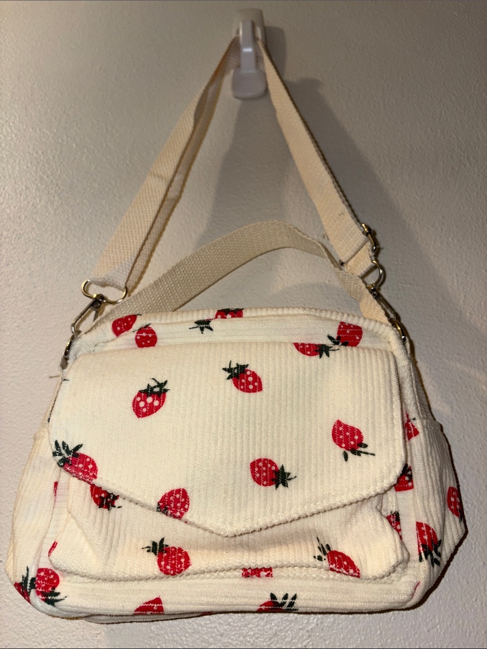 Cream & Strawberry Print removable,adjustable Crossbody Bag/shoulder strap